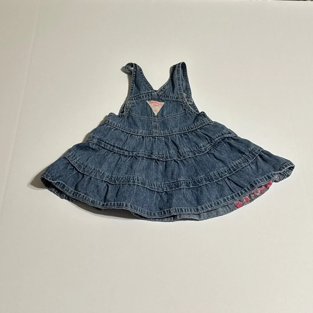 OshKosh Bgosh Baby Girls Blue Denim Tiered Ruffle Jumper Dress Floral 18 Months